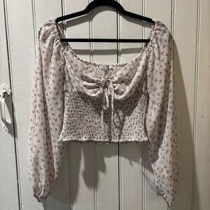 Love Tree Smocked Long Sleeve Cropped Top